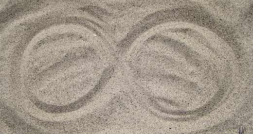 the figure eight drawn in beach sand